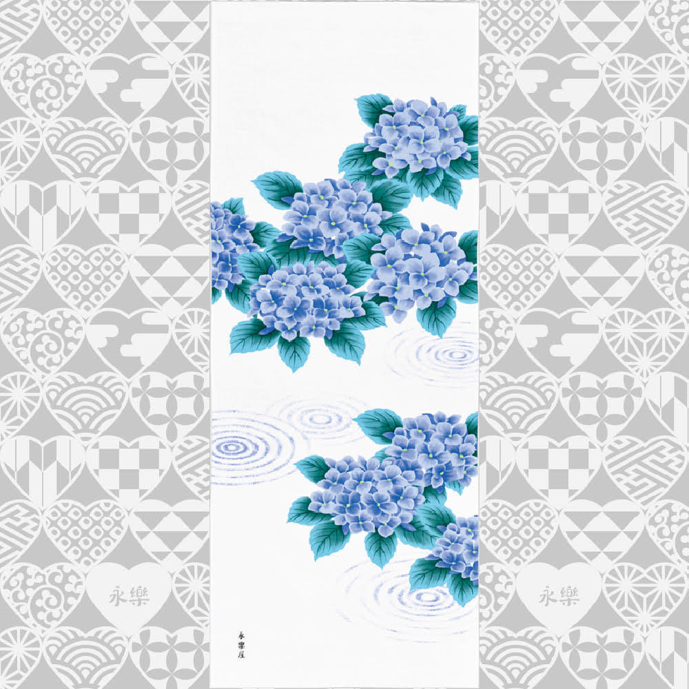 手ぬぐい「水紋に紫陽花」